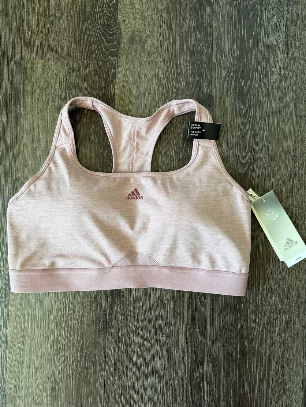 NWT adidas Powerreact Medium Support Pink Racerback Sports Bra Size Large
